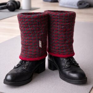 Honeybea Handmade Knit Boot Cuffs Red Black Cozy Winter
